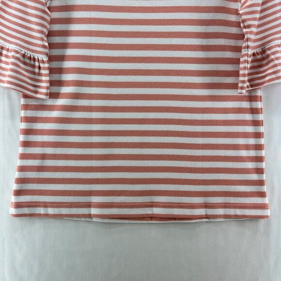Blair Top Womens Sz S Striped Round Neck Ruffled Elbow Sleeve Orange - Picture 6 of 11